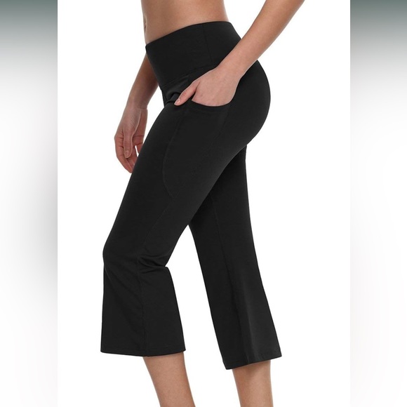 Gray Baleaf Yoga Workout Capris Lounge Flare Pants Casual Bootcut w Side Pockets - Picture 2 of 10